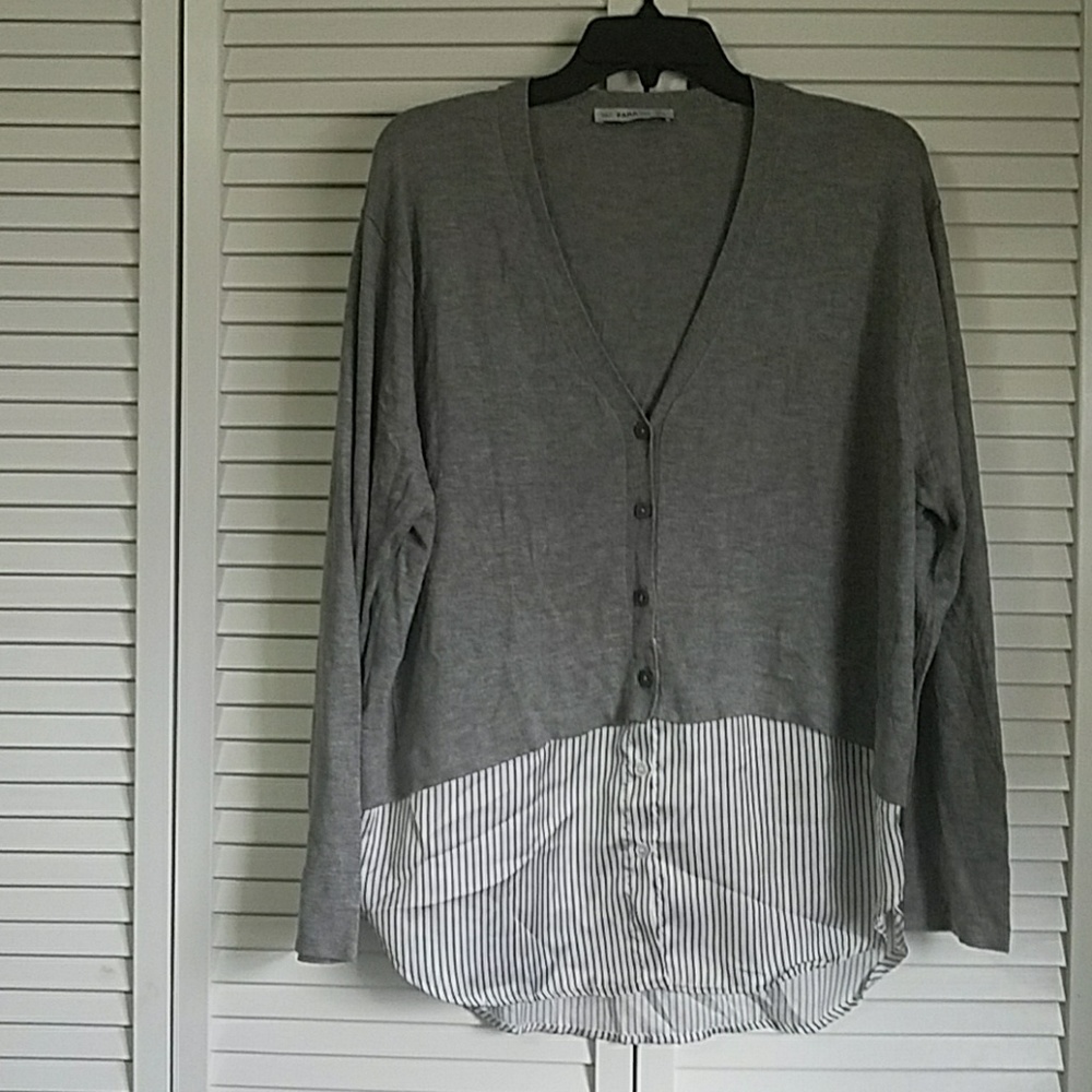 Zara sweater with silk blouse detail